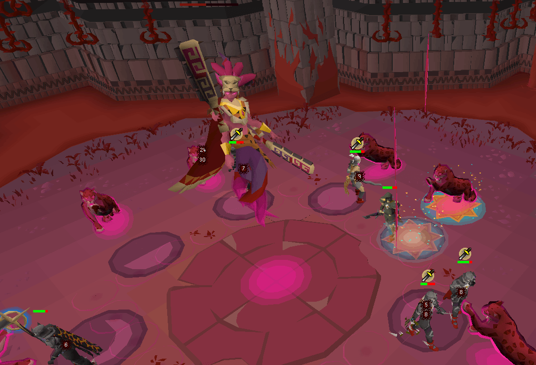 Players battling a powerful arena boss